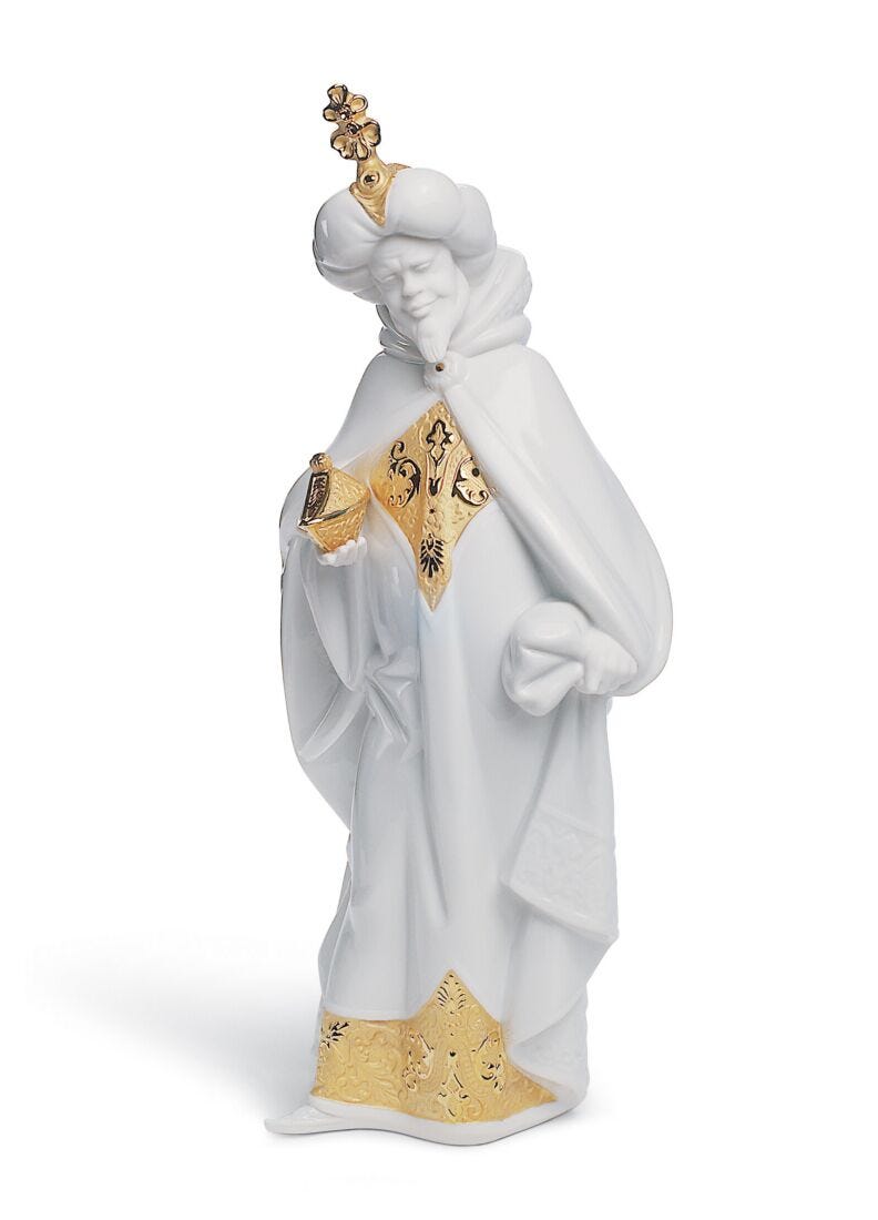 Lladro Figura Rey Baltasar En Belén. Lustre Oro