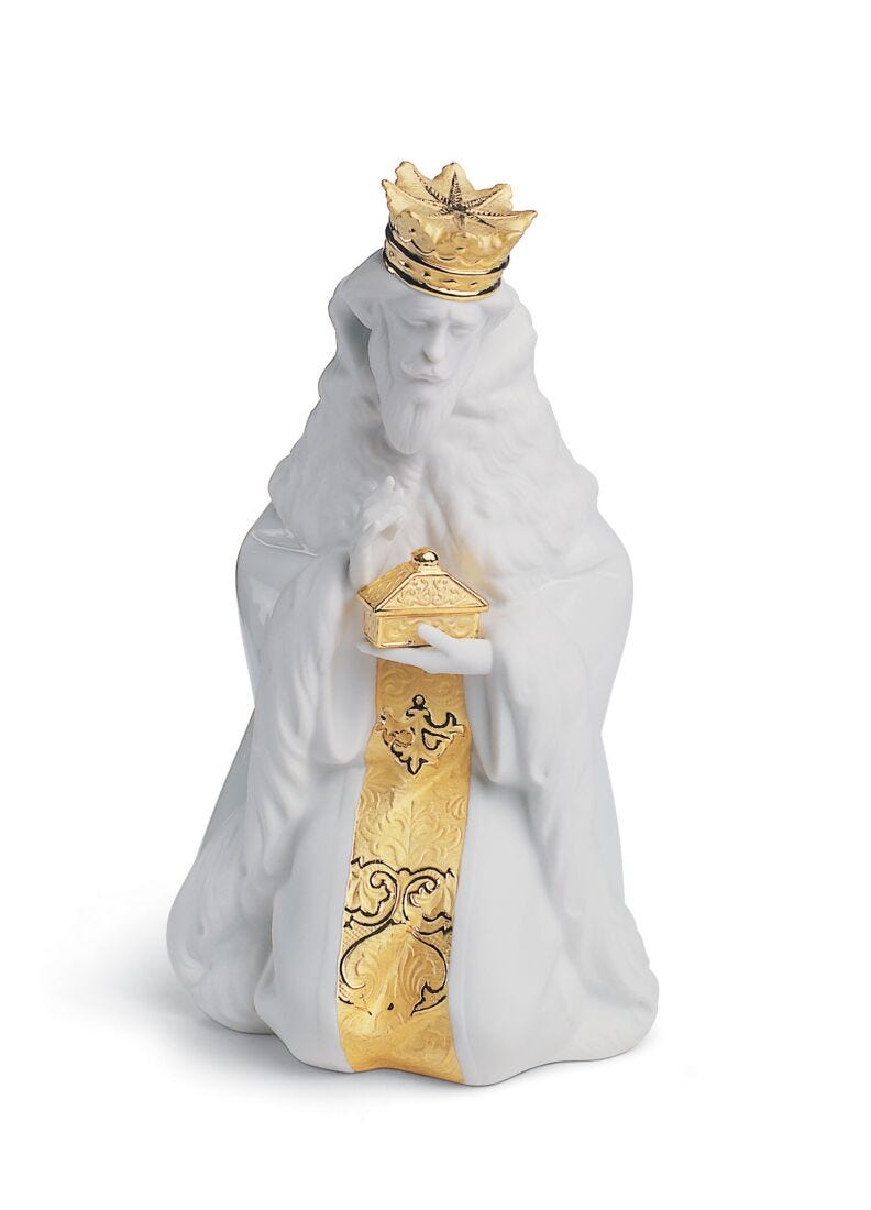 Lladro Figura Rey Gaspar En Belén. Lustre Oro