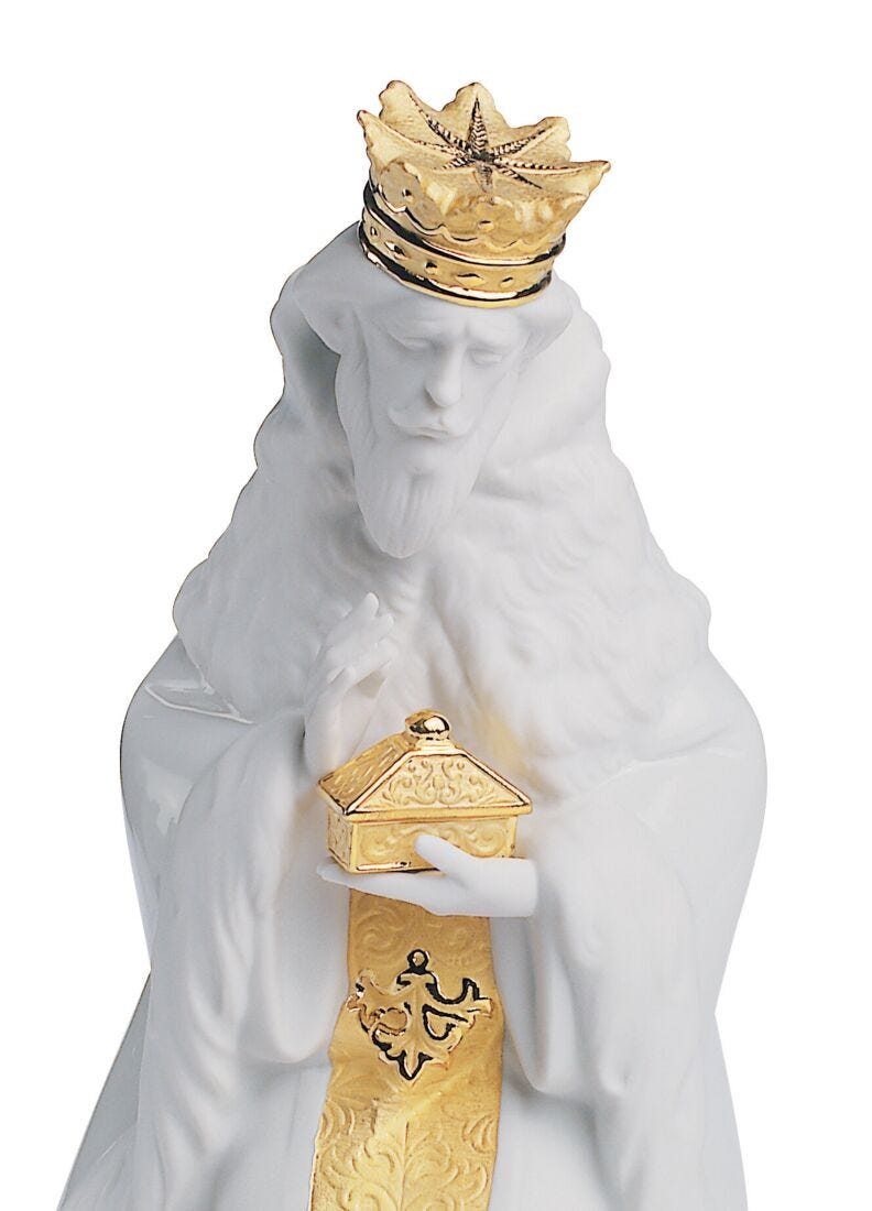 Lladro Figura Rey Gaspar En Belén. Lustre Oro