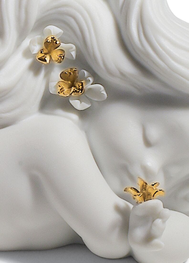 Lladro Figura Sirena Soñando Con El Mar. Lustre Oro