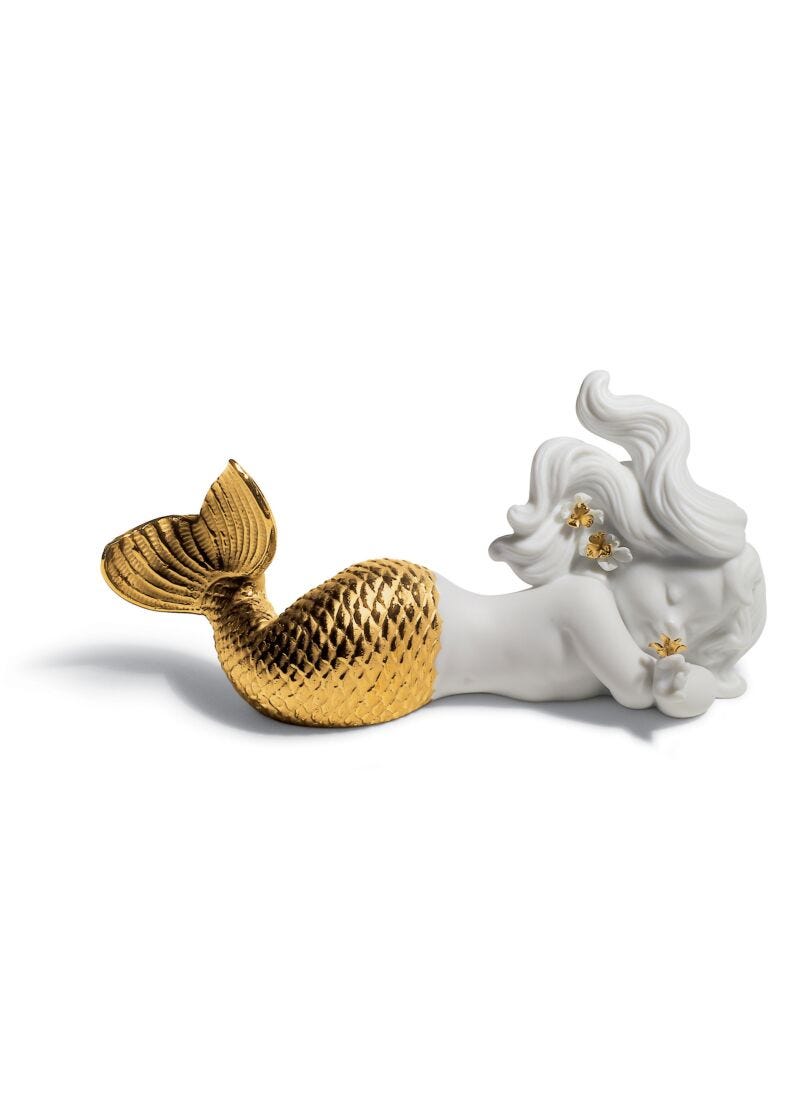 Lladro Figura Sirena Soñando Con El Mar. Lustre Oro