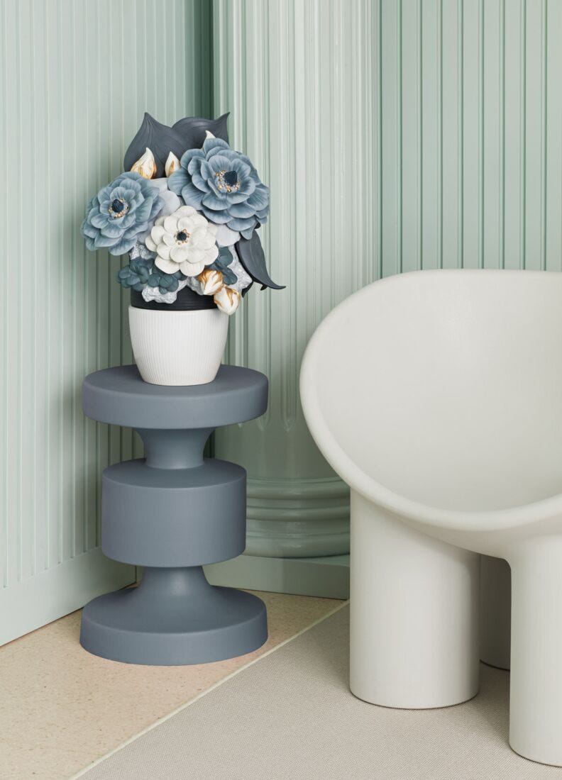 Lladro Jarrón Con Flores. Azul