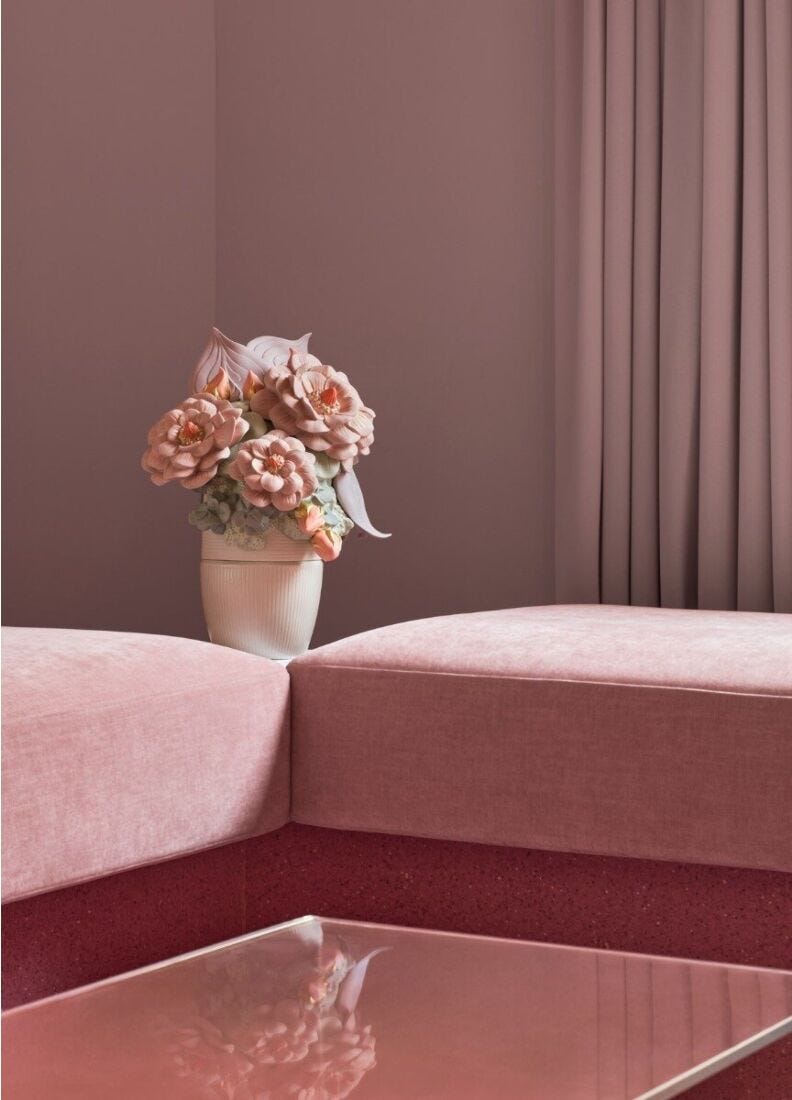 Lladro Jarrón Con Flores. Rosa