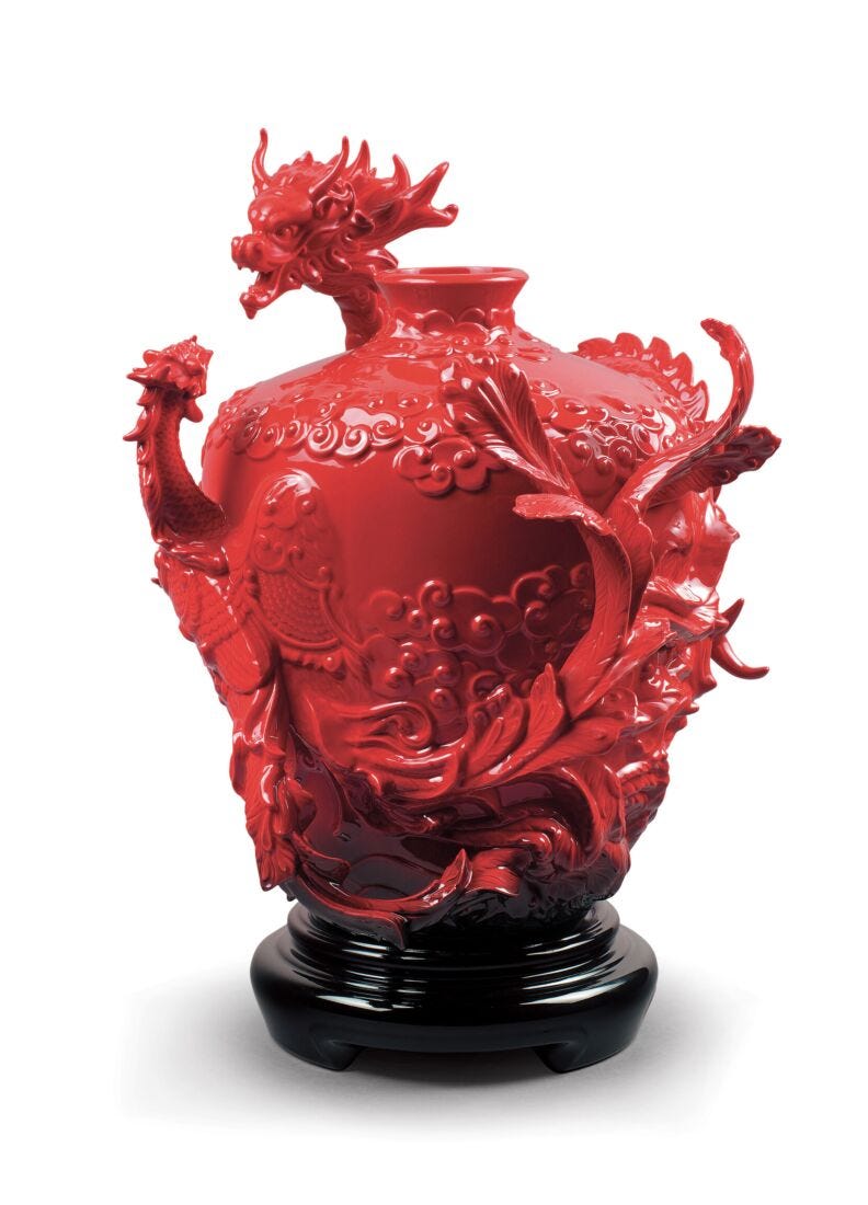 Lladro Jarrón Dragón Y Ave Fénix