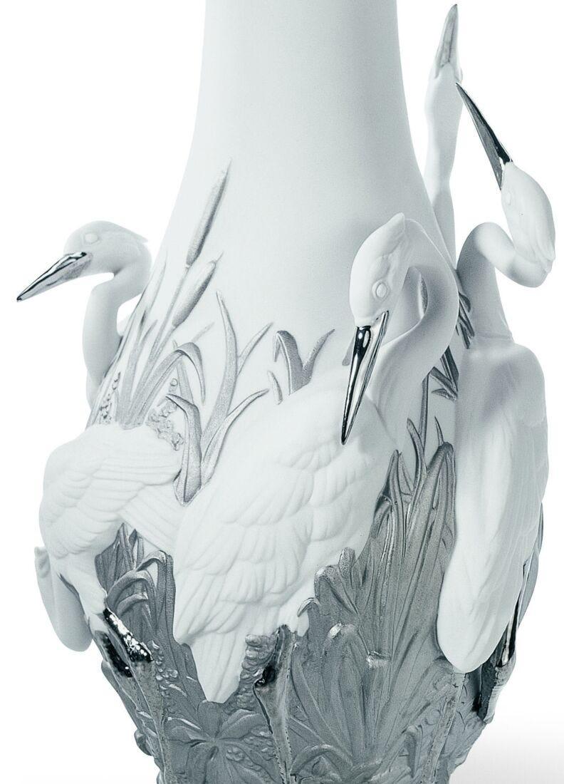 Lladro Jarrón Garzas Reales. Lustre Plata