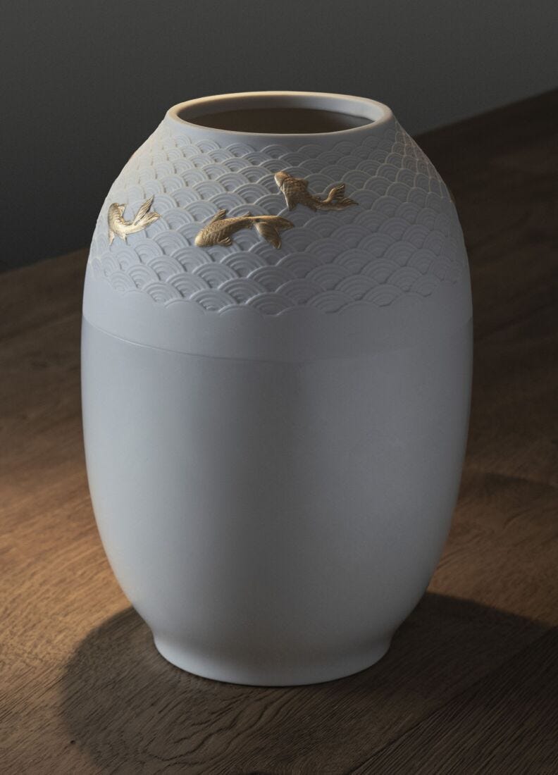 Lladro Jarrón Koi. Lustre Oro