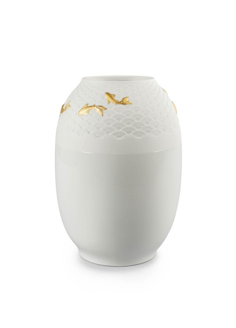 lladro Jarrón Koi. Lustre oro