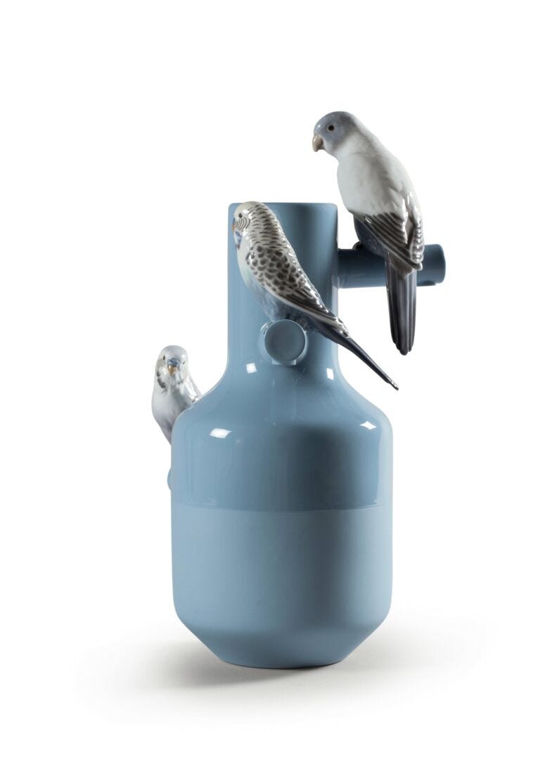 Lladro Jarrón Parrot Parade. Azul