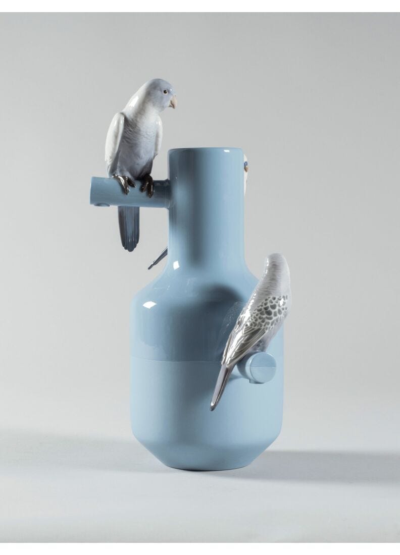 Lladro Jarrón Parrot Parade. Azul
