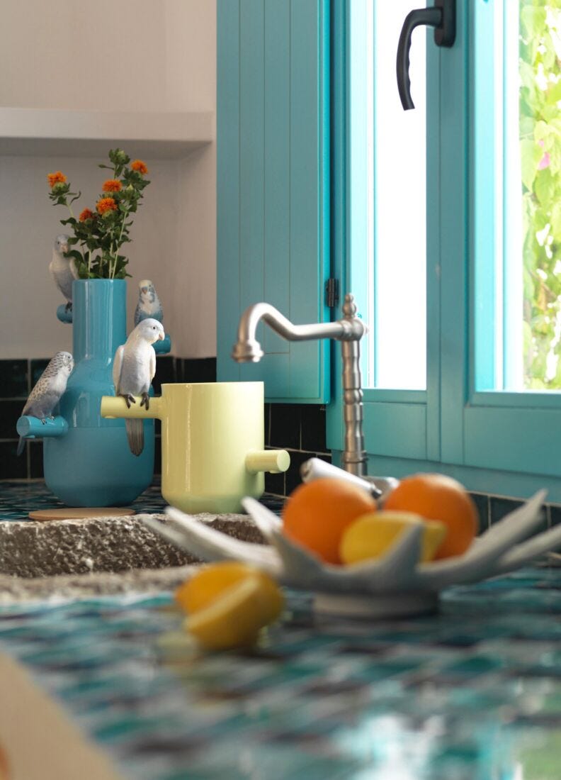 lladro Jarrón Parrot Parade. Azul