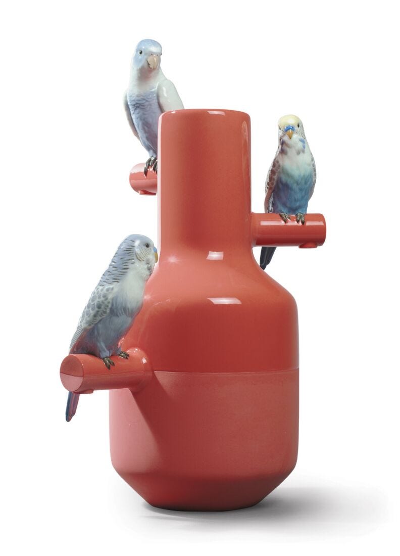 Lladro Jarrón Parrot Parade. Coral