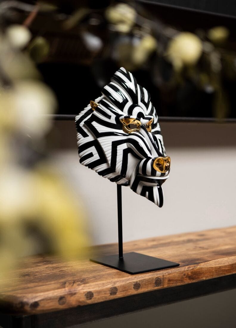 lladro Máscara Mandril. Negro y oro