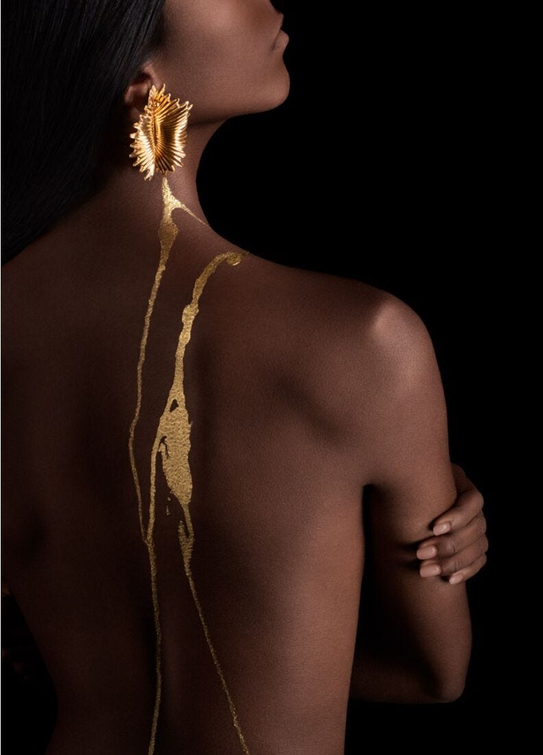 Lladro Pendiente Grande Actinia. Lustre Oro