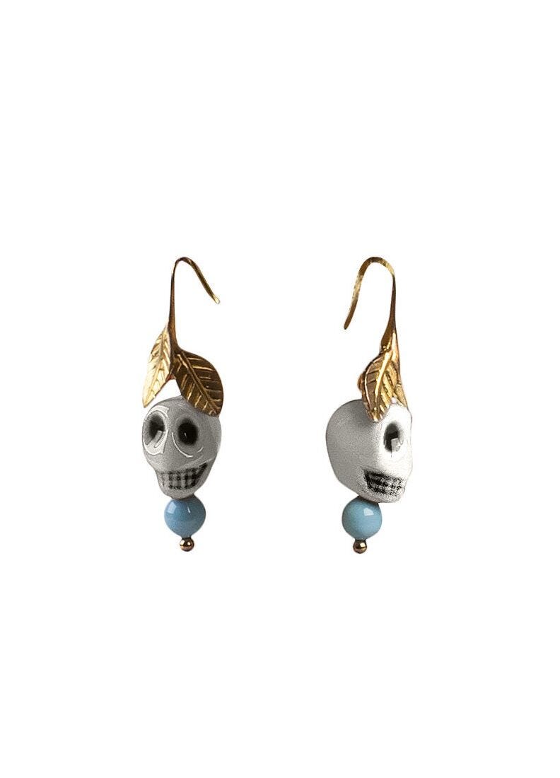 lladro Pendientes calavera Frida Kahlo. Blanco