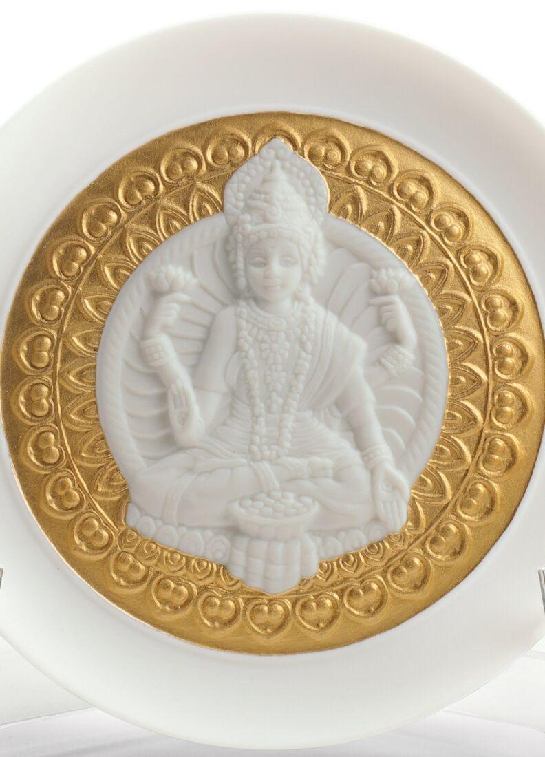 Lladro Plato Decorativo Diosa Lakshmi. Lustre Oro