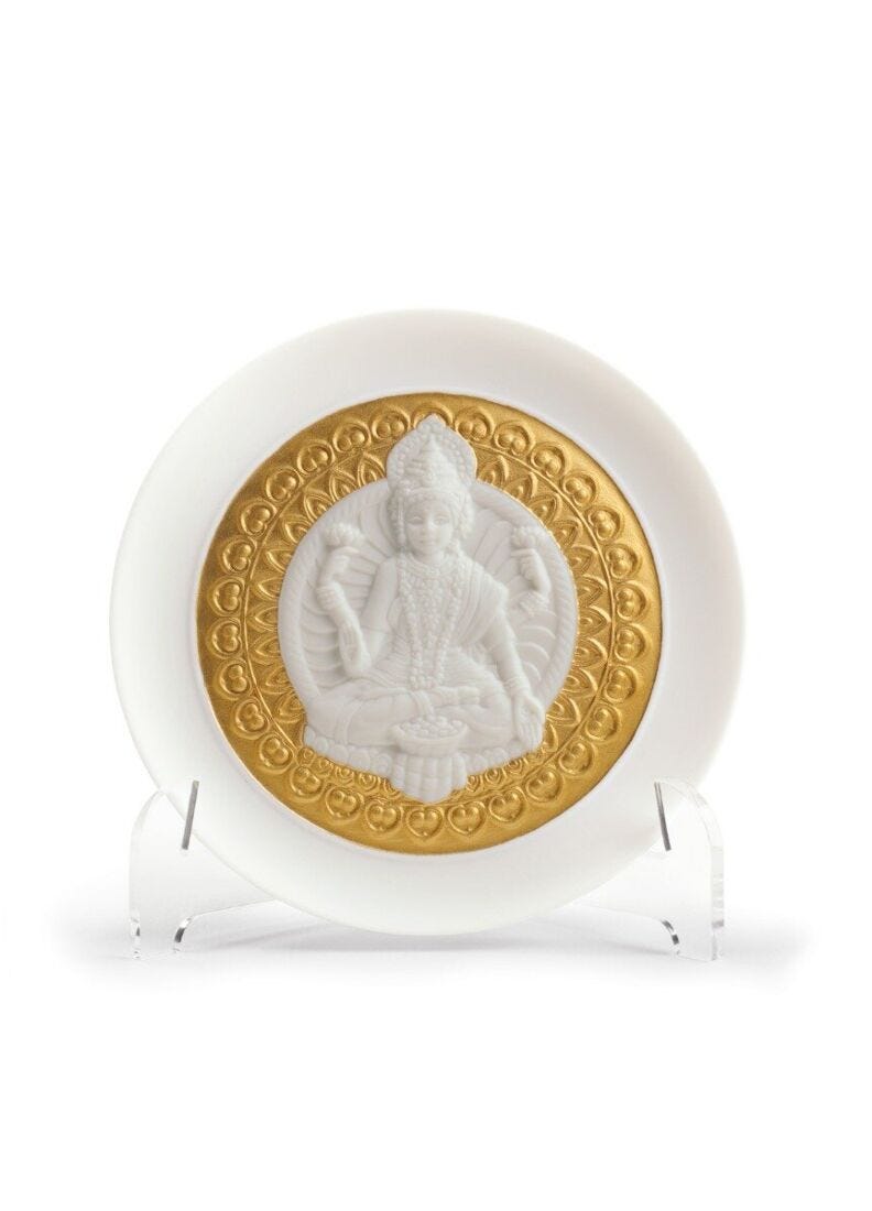 lladro Plato decorativo Diosa Lakshmi. Lustre oro