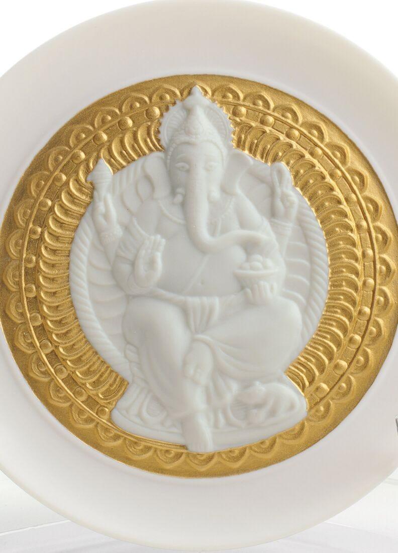 Lladro Plato Decorativo Lord Ganesha. Lustre Oro