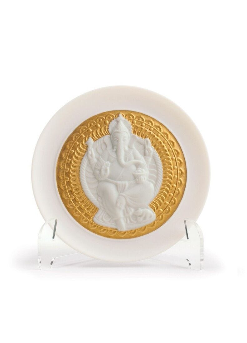 lladro Plato decorativo Lord Ganesha. Lustre oro