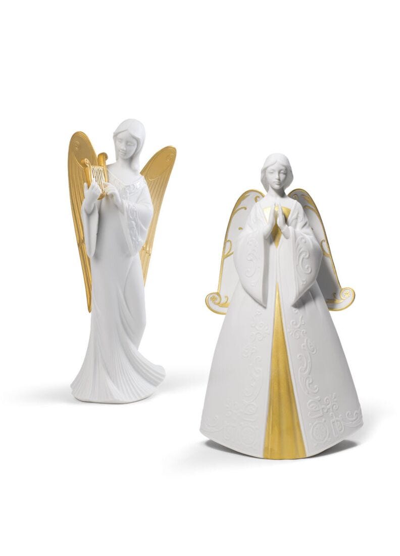 lladro Set 2 Angels Golden
