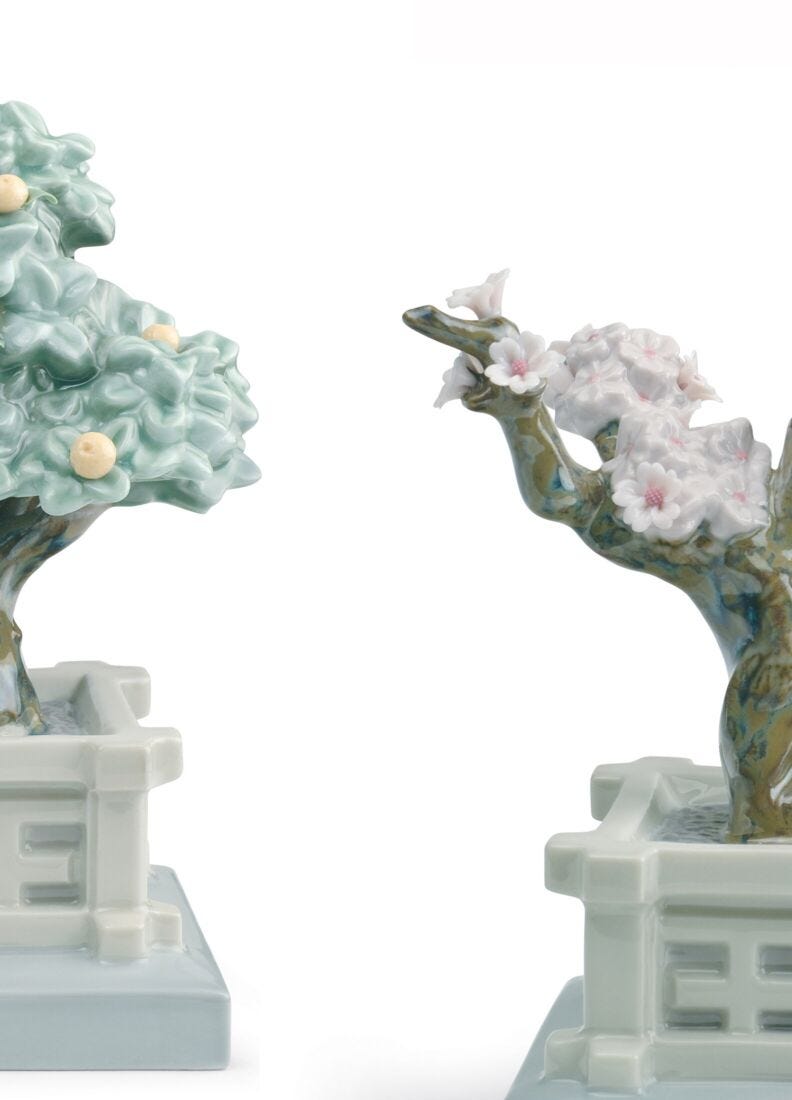 Lladro Set 2 Macetas Japonesas. Mandarino Y Cerezo