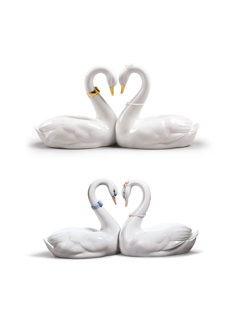 Lladro Set Cisnes Corazón Blanco