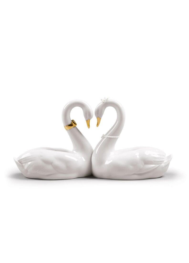 Lladro Set Cisnes Corazón Blanco