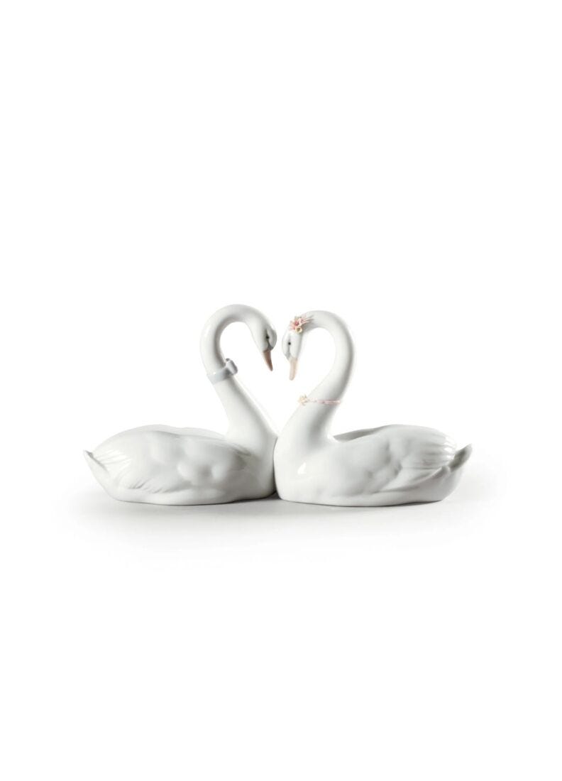 lladro Set Cisnes Corazón Blanco