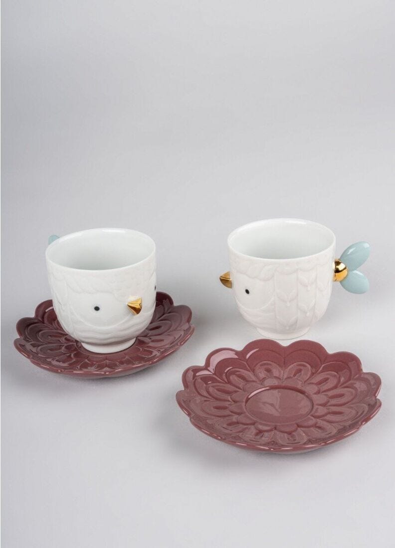 Lladro Set De 2 Tazas Y Platos Kawki