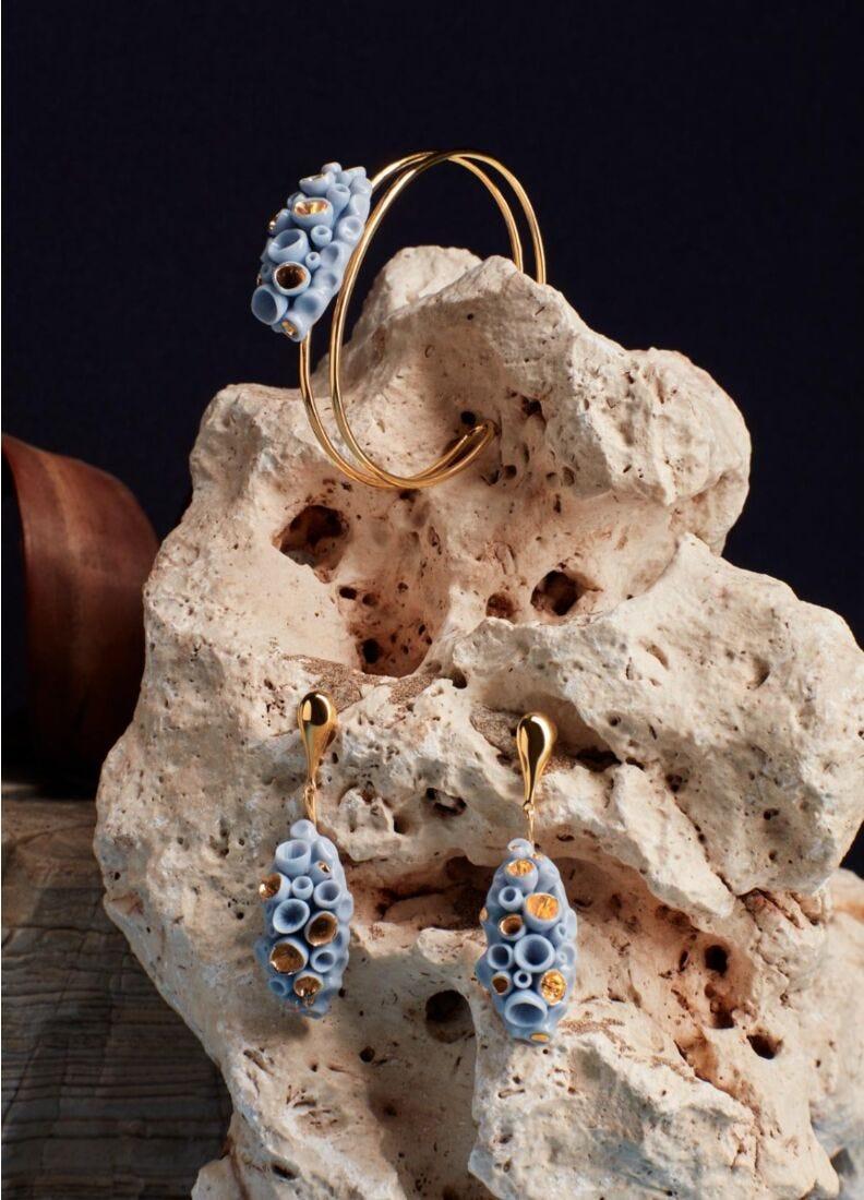 Lladro Pendientes Largos Coral Reef. Azul Y Lustre Oro