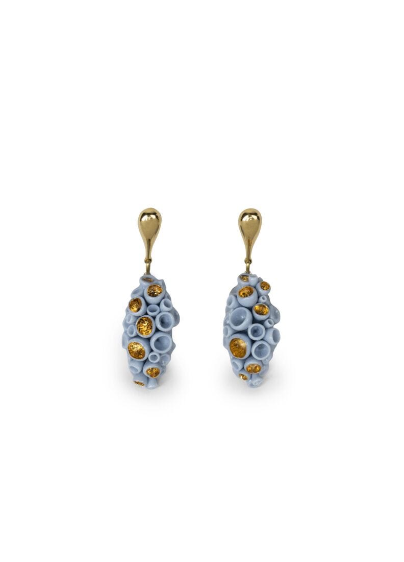 lladro Pendientes largos coral reef. Azul y lustre oro