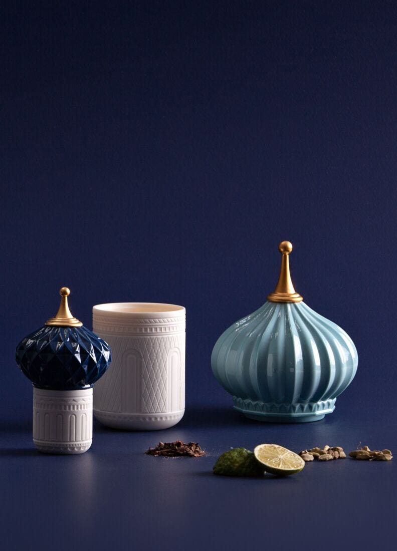 Lladro Vela Pináculo Azul 1001 Lights. Aroma Espíritu Indomable