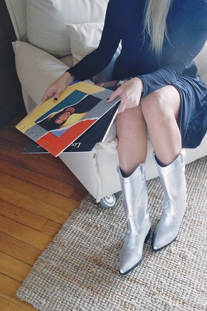 Lmdi Collection Bota Cowboy Plata Metalizado