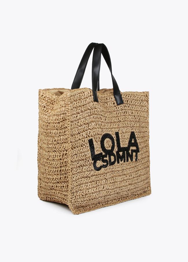 Lola Casademunt Bolso Efecto Rafia Con Logo Brillante
