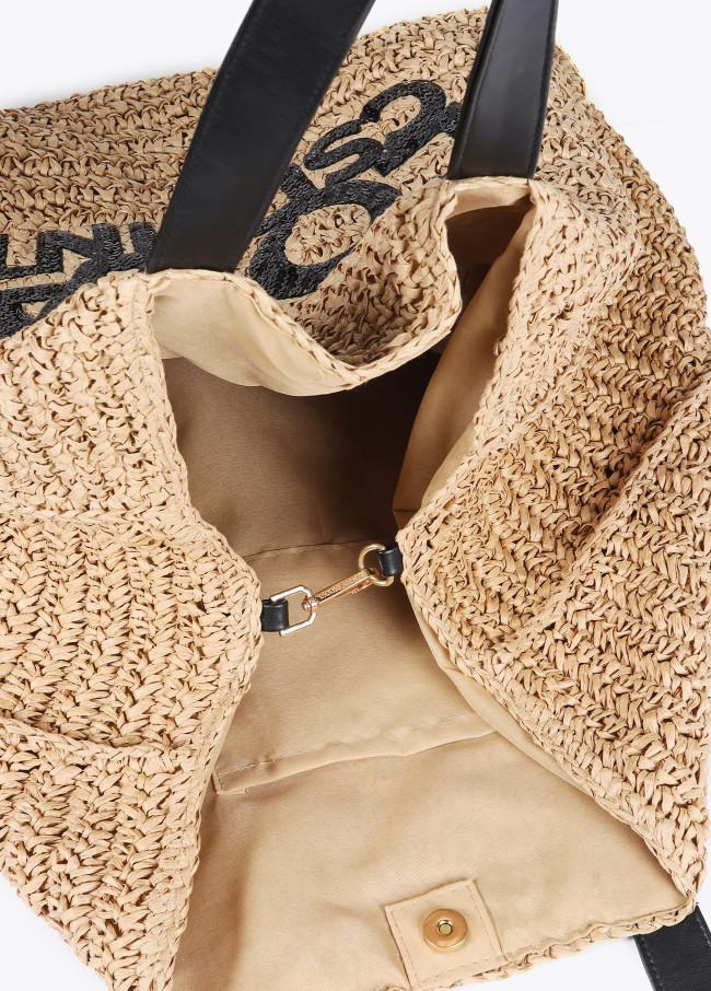 Lola Casademunt Bolso Efecto Rafia Con Logo Brillante