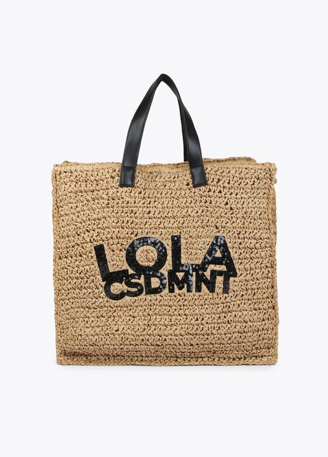 lola casademunt Bolso efecto rafia con logo brillante