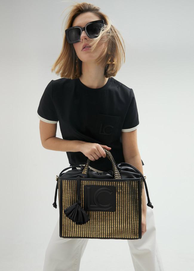 Lola Casademunt Capazo Pequeño Efecto Rafia Metalizado