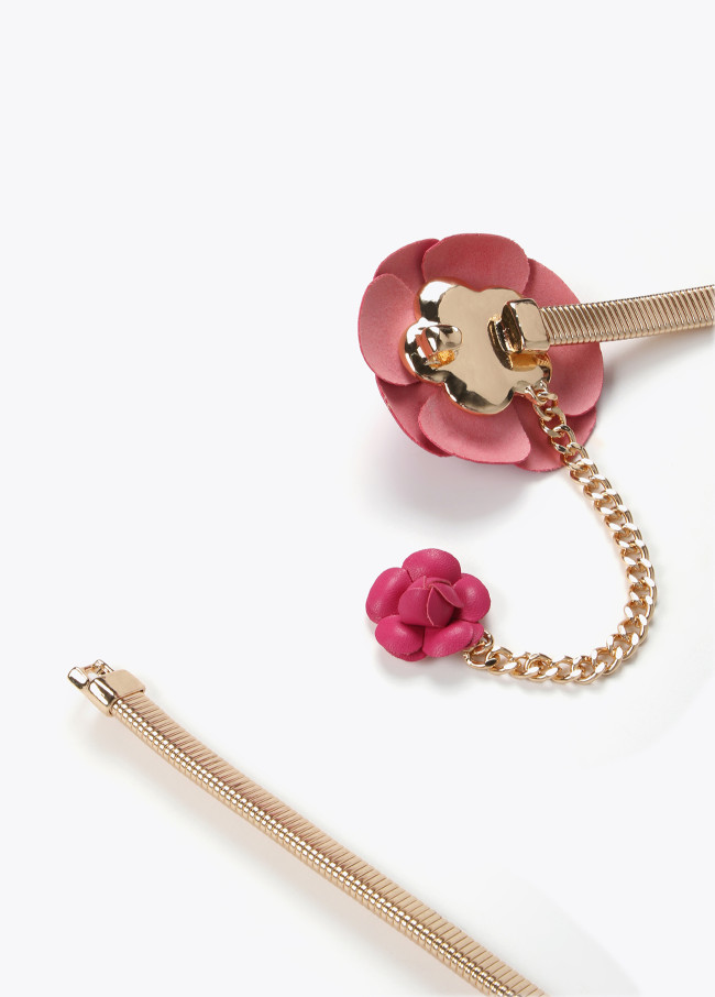 Lola Casademunt Cinturón Metal Elástico Flores Efecto Piel