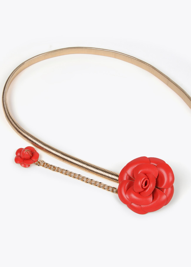 Lola Casademunt Cinturón Metal Elástico Flores Efecto Piel