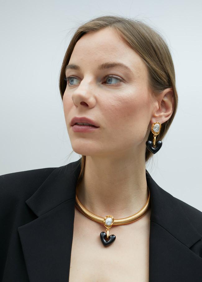 Lola Casademunt Collar Gargantilla Con Perla Y Corazón