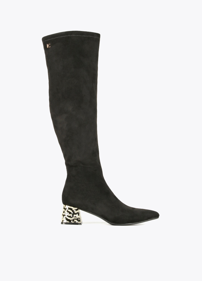 Lola Casademunt Bota Caña Alta Con Tacón Dorado