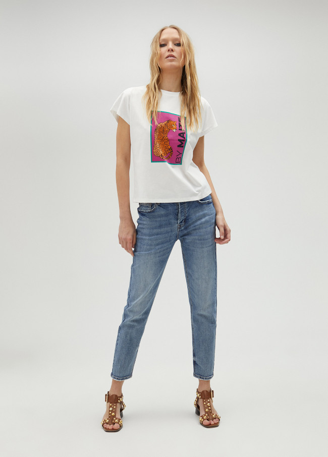 Lola Casademunt Camiseta Blanca Estampado Tigre