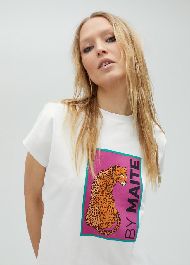 Lola Casademunt Camiseta Blanca Estampado Tigre