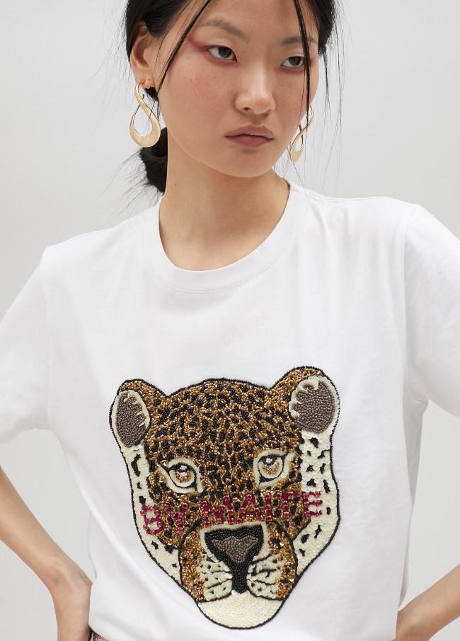 lola casademunt Camiseta león con pedrería