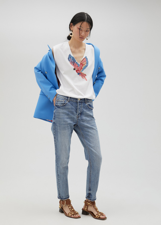 Lola Casademunt Camiseta Pájaro Con Pedrería