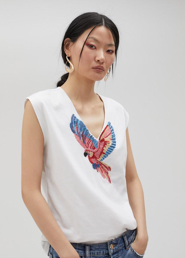lola casademunt Camiseta pájaro con pedrería