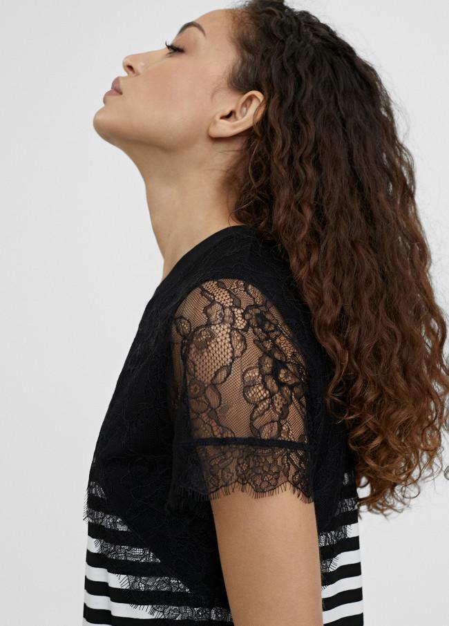 Lola Casademunt Camiseta Rayas Con Encaje
