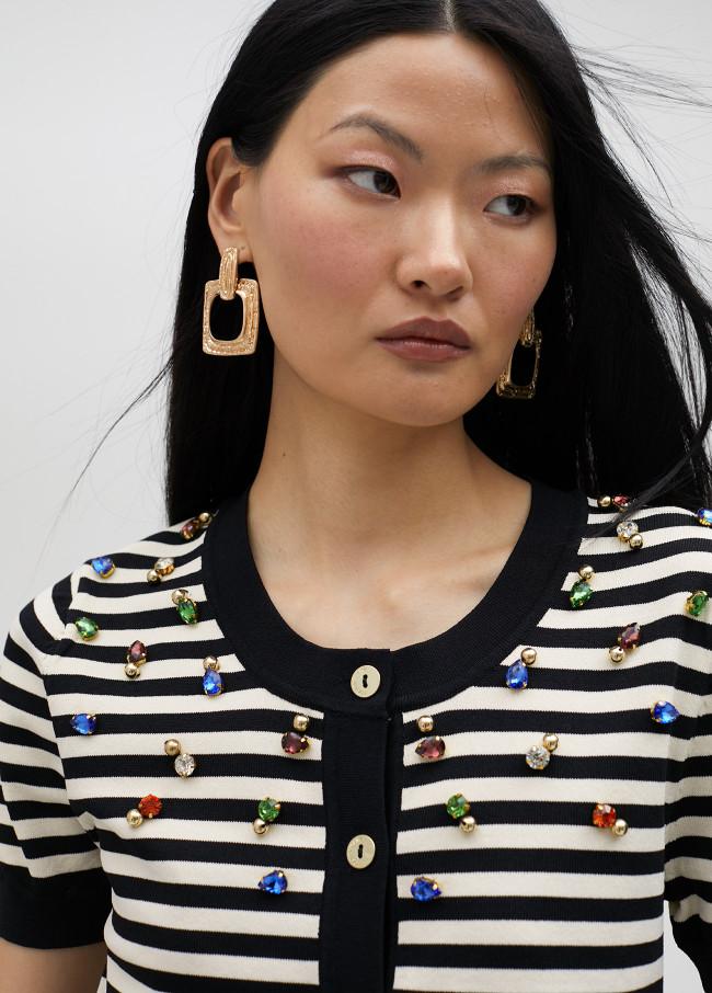 Lola Casademunt Cárdigan De Rayas Con Pedrería