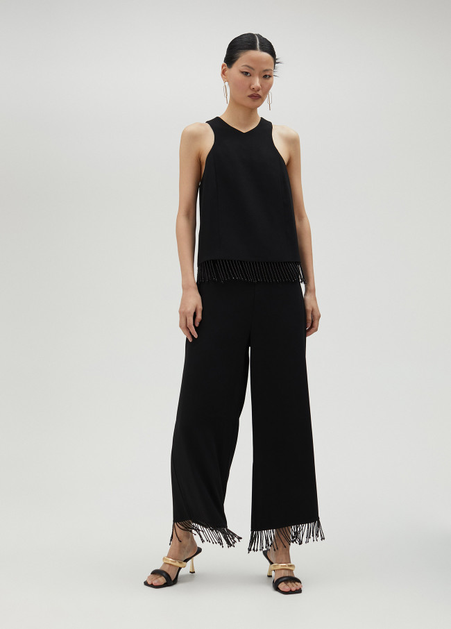 Lola Casademunt Pantalón Con Flecos Y Pedrería