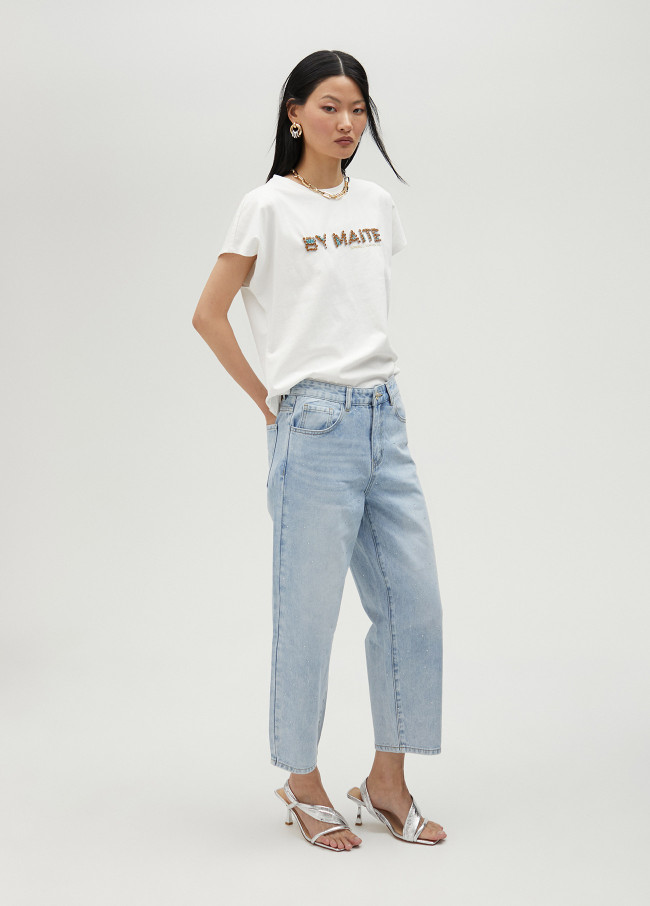 lola casademunt Pantalón denim con strass