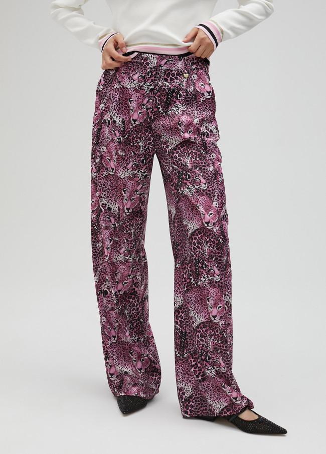 Lola Casademunt Pantalón Recto Animal Print Rosa